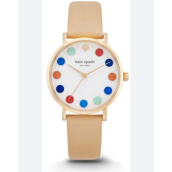 Kate Spade Watch Metro Vachetta White Dial Beige Leather Strap 1YRU0735